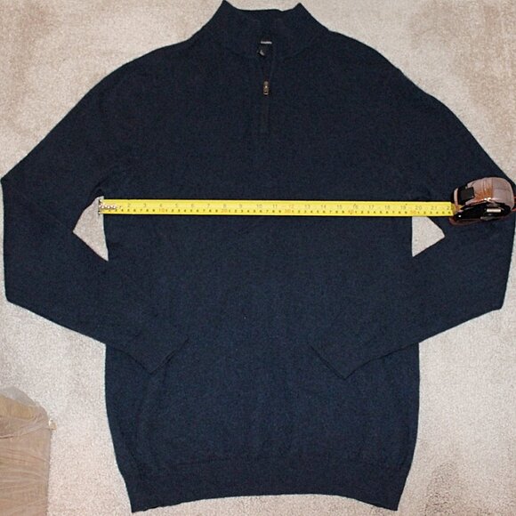 Autumn Cashmere - Men's 1/4-Zip Mock Neck Pullover Sweater in Heather Navy, Lrg - Picture 4 of 8